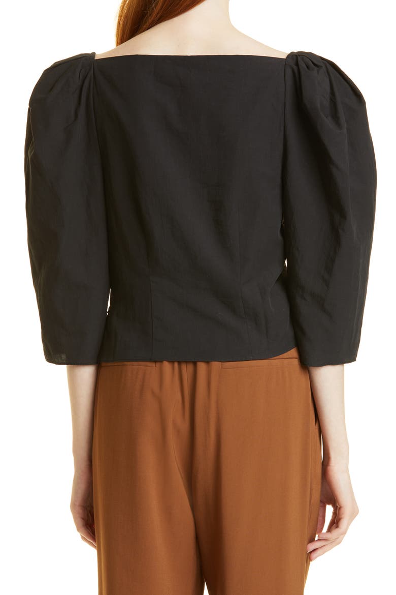 Square Neck Puff Sleeve Cotton Blouse, Alternate, color, 001BLK-BLACK