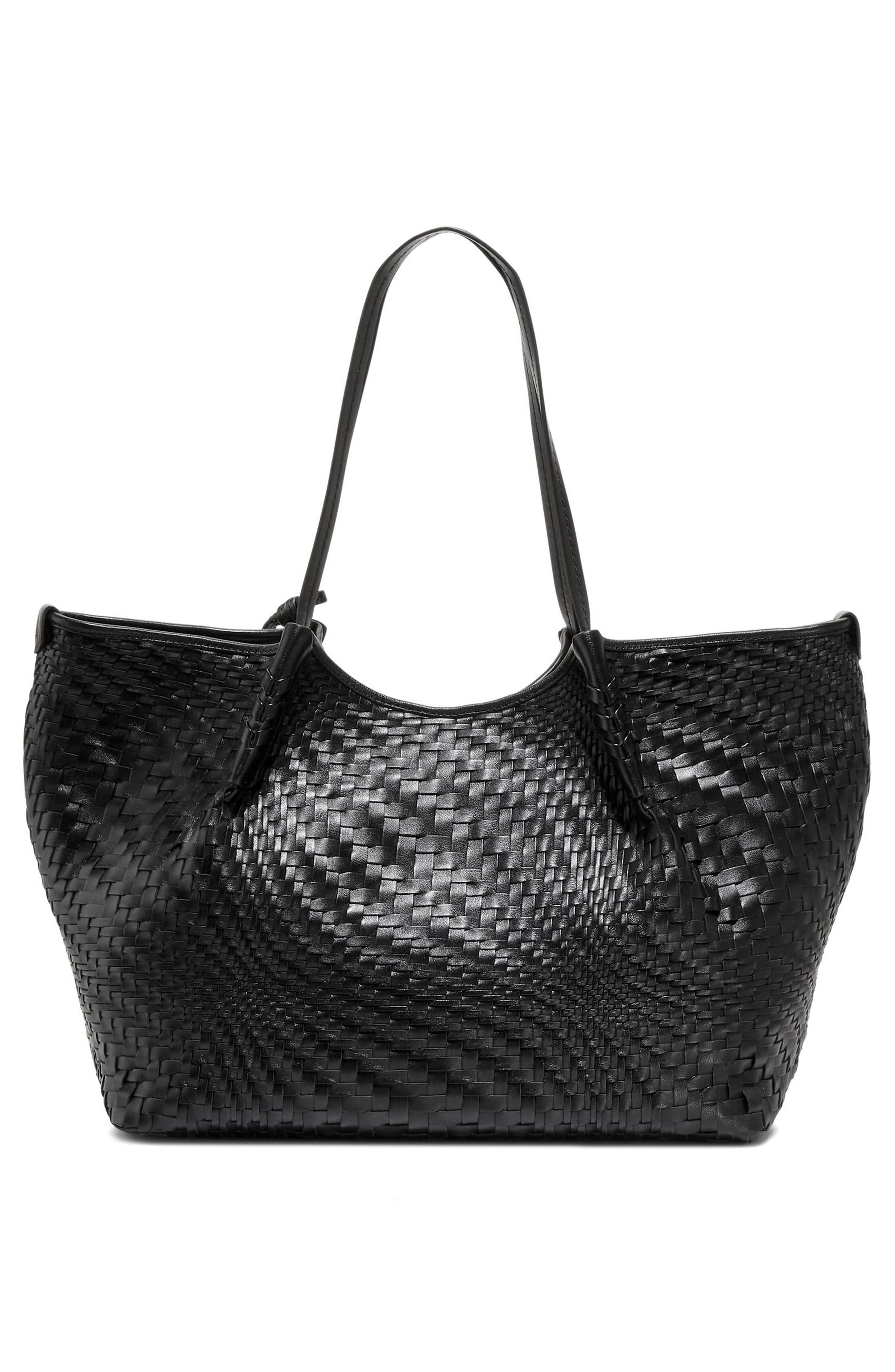 Isabella Slouchy Woven Leather Tote, Alternate, color, BLACK