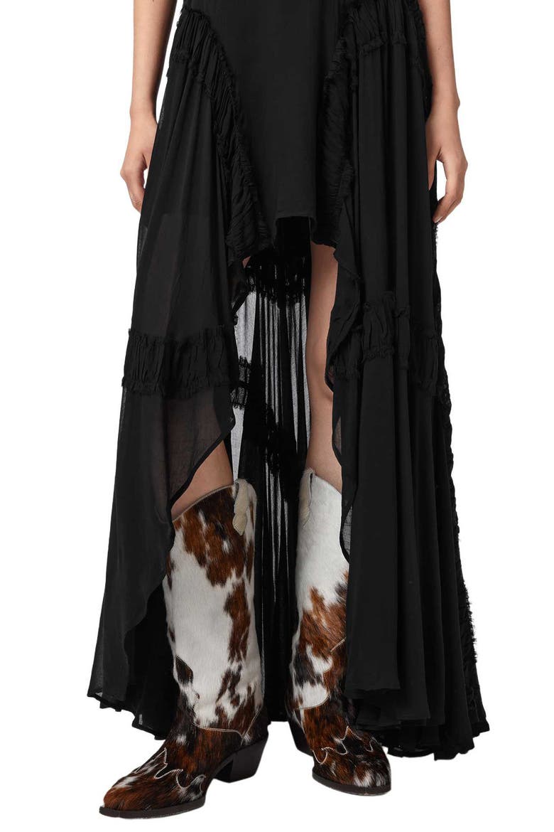 Dorina Ruffle High-Low Dress, Alternate, color, BLACK