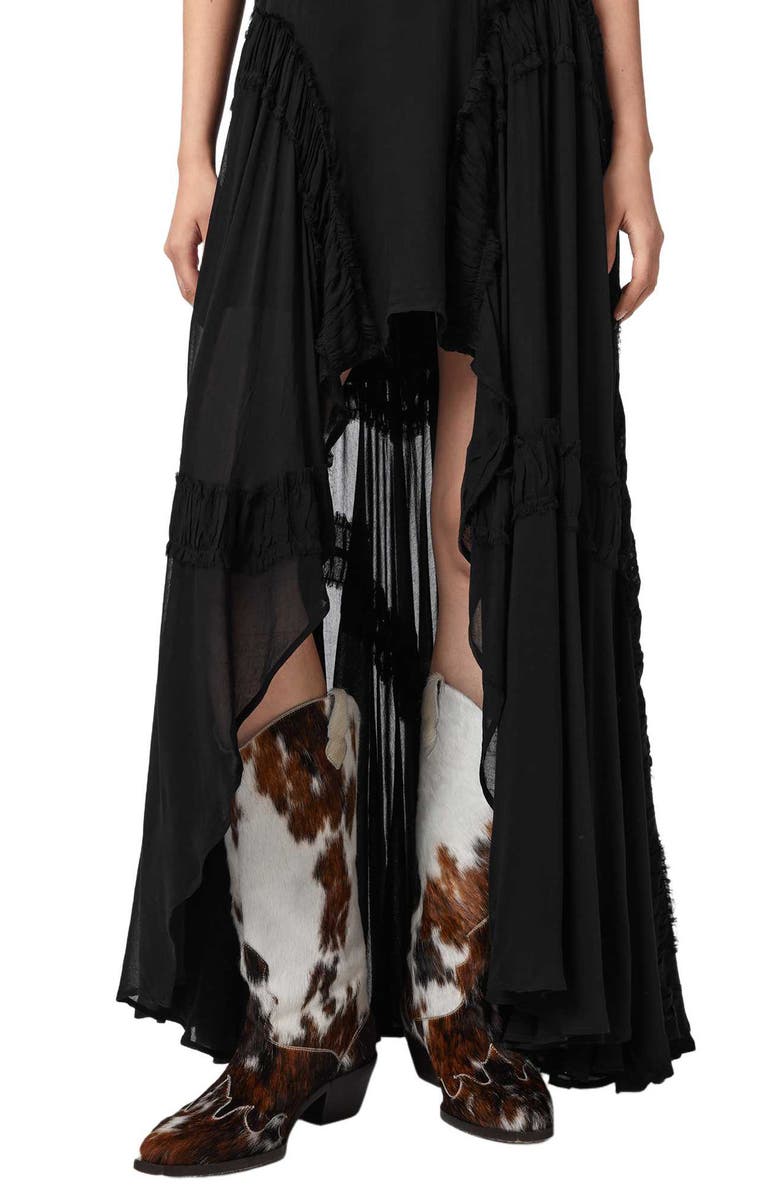 AllSaints Dorina Ruffle High-Low Dress, Alternate, color, 