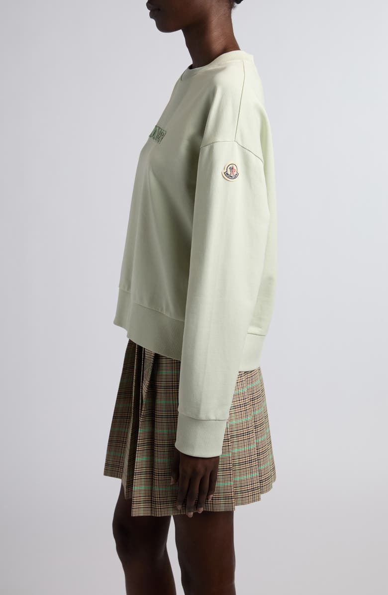 Moncler Logo Embroidered Cotton Fleece Sweatshirt, Alternate, color, Green