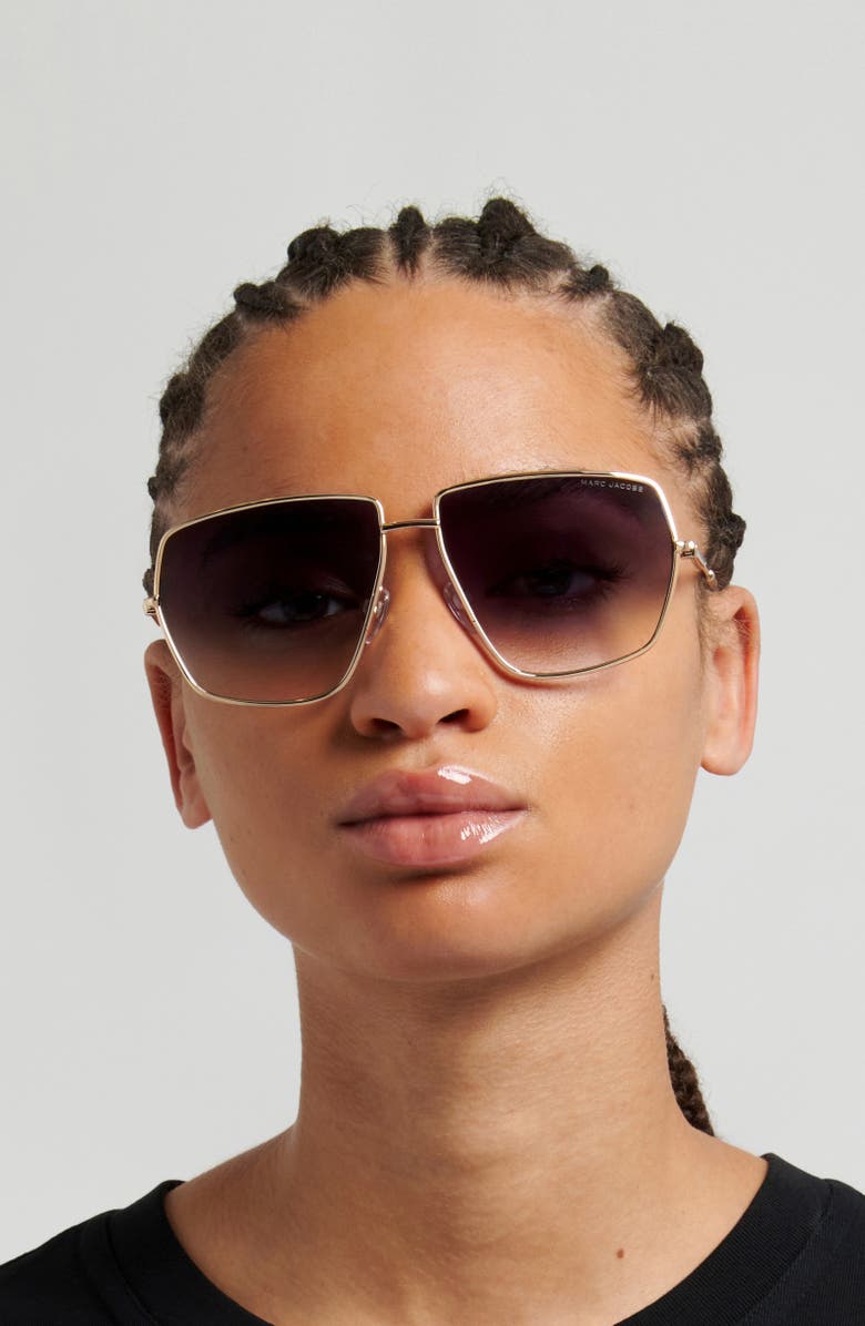 Marc Jacobs 60mm Gradient Square Sunglasses, Alternate, color, Gold Black/ Dark Grey Sf