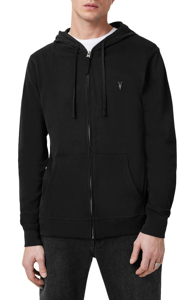 AllSaints Brace Cotton Zip-Up Hoodie, Alternate, color, Jet Black