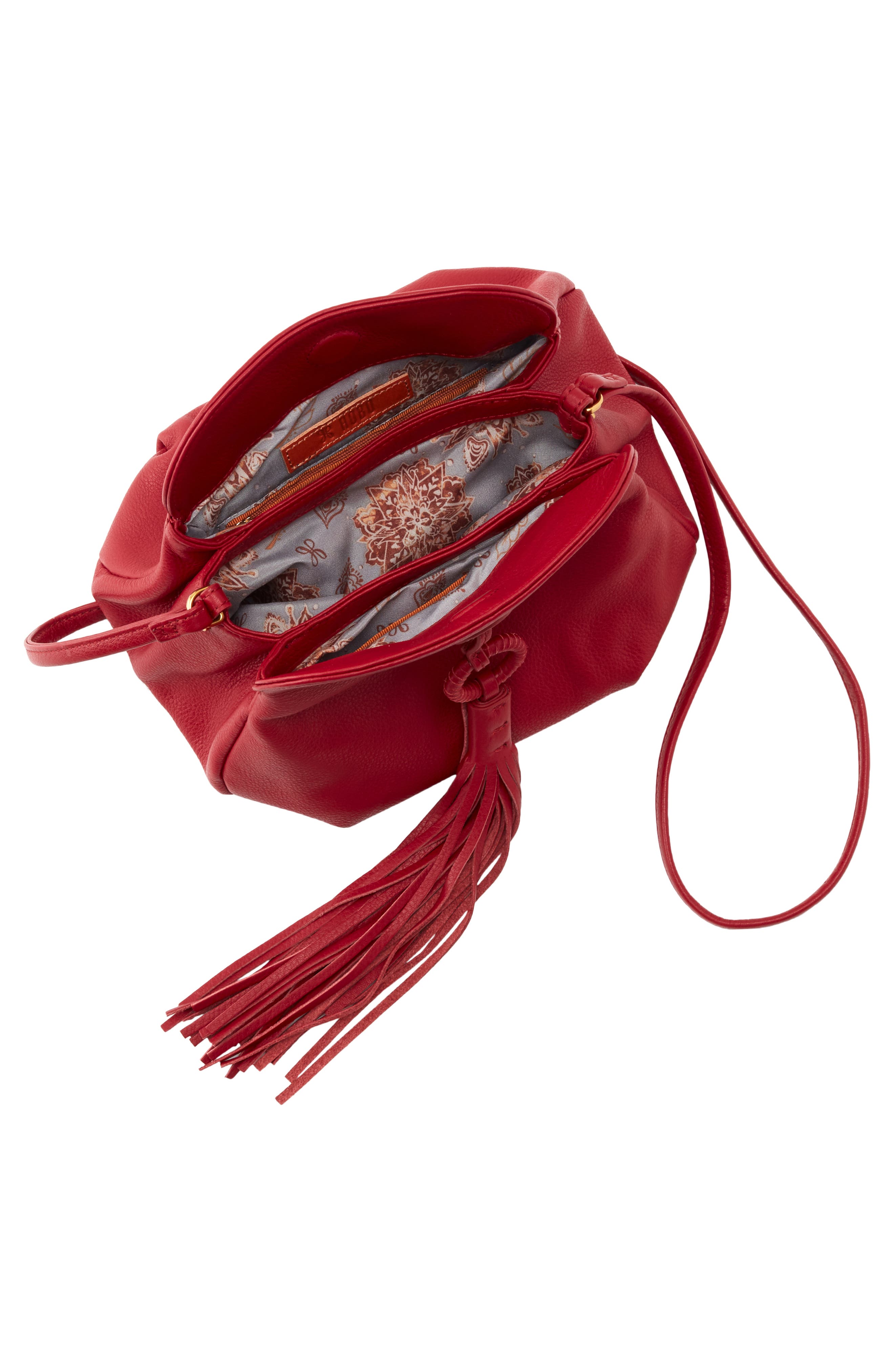 Birdy Tassel Leather Crossbody Bag, Alternate, color, SCARLET