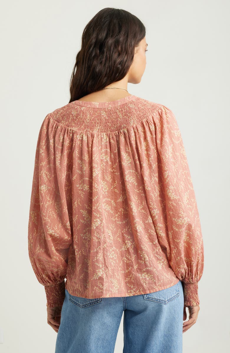 Print Smocked Yoke Button-Up Shirt