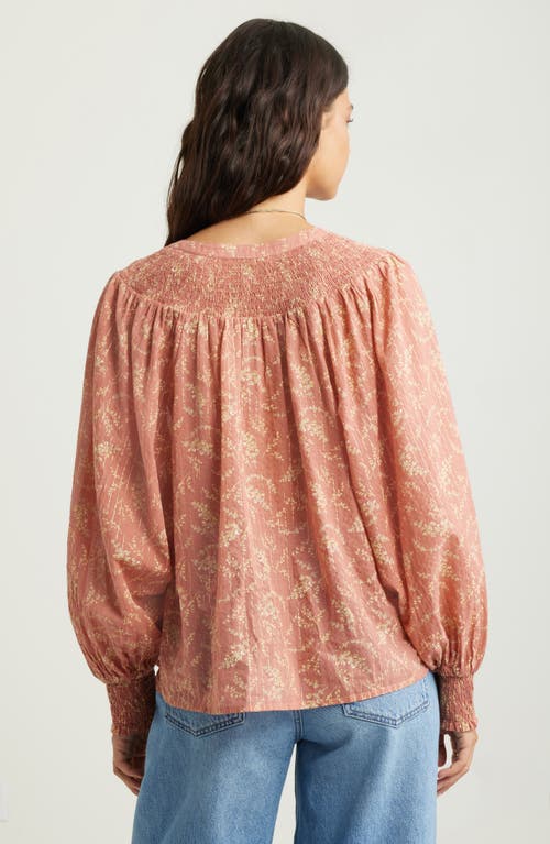 Treasure & Bond Print Smocked Yoke Button-up Shirt In Pink
