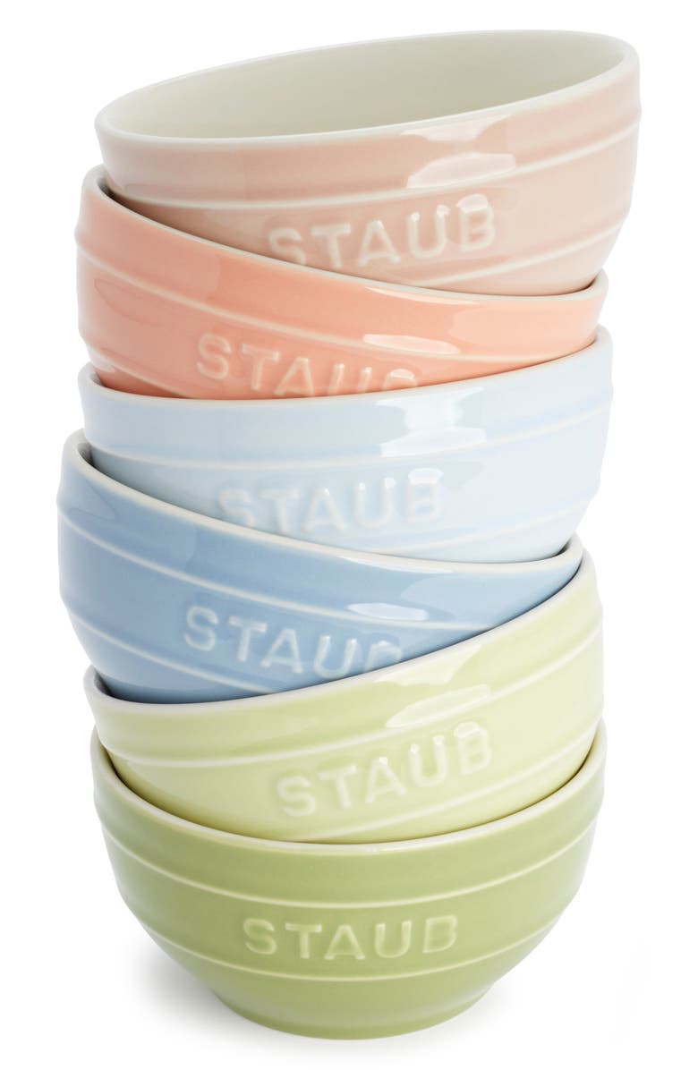 Staub 6-Piece Ceramic Bowls, Alternate, color, Green/ Blue/ Pink