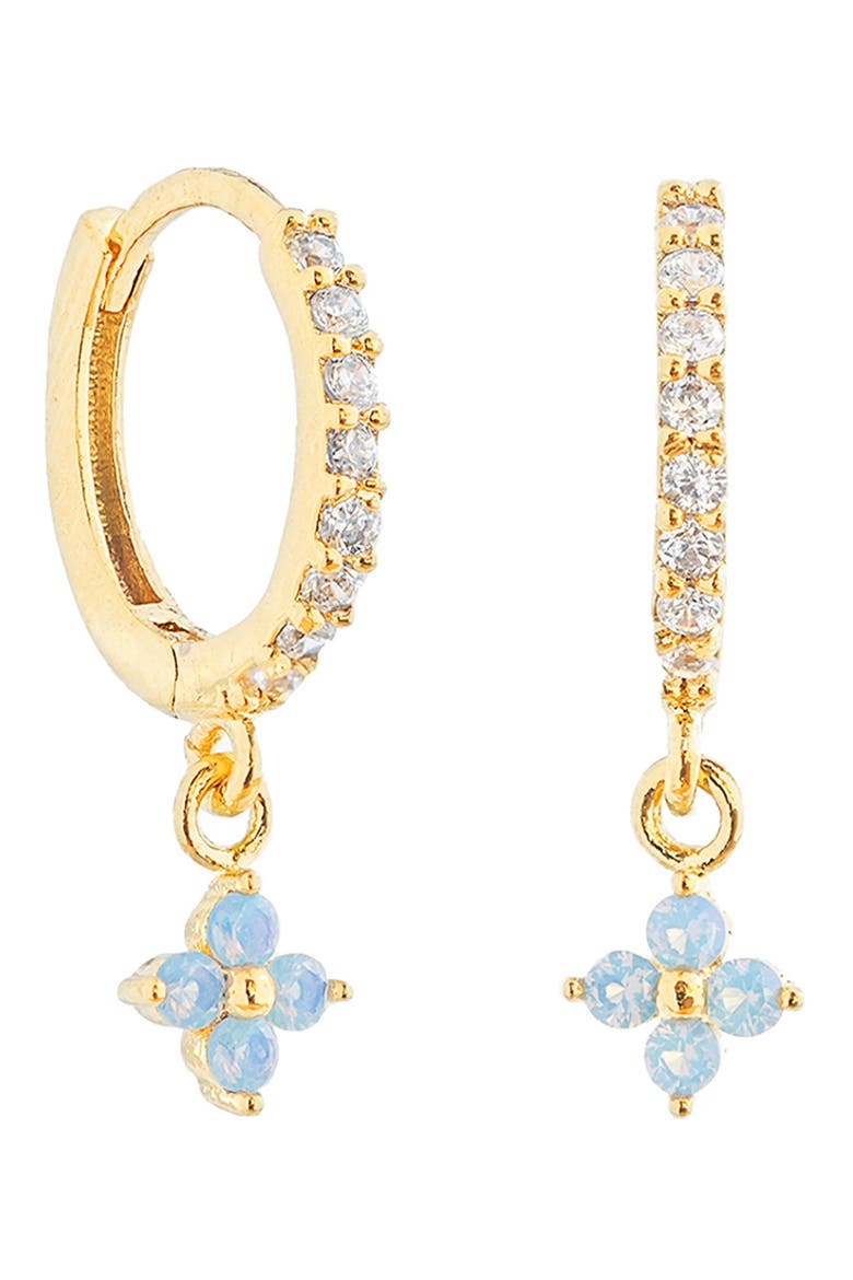 Blue Blossom Love Dangle Hoop Earrings, Main, color, GOLD