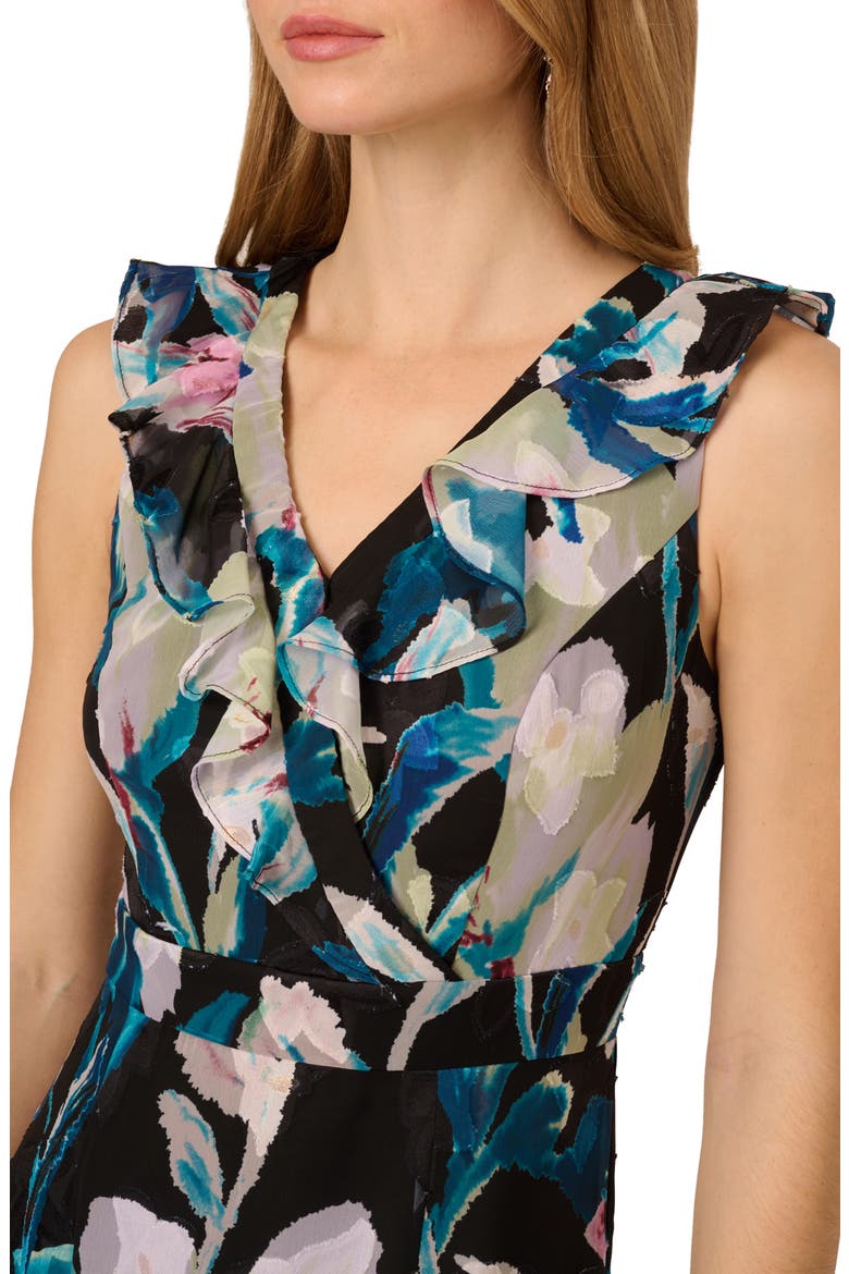 Floral Ruffle Chiffon Evening Gown, Alternate, color, BLACK MULTI