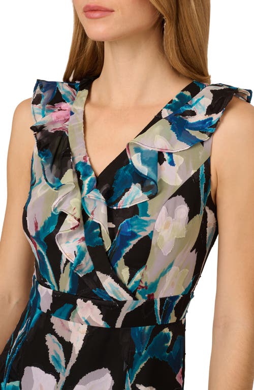ADRIANNA PAPELL ADRIANNA PAPELL FLORAL RUFFLE CHIFFON EVENING GOWN