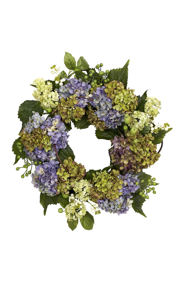 NEARLY NATURAL Multi 22" Hydrangea Wreath, Main, color, 