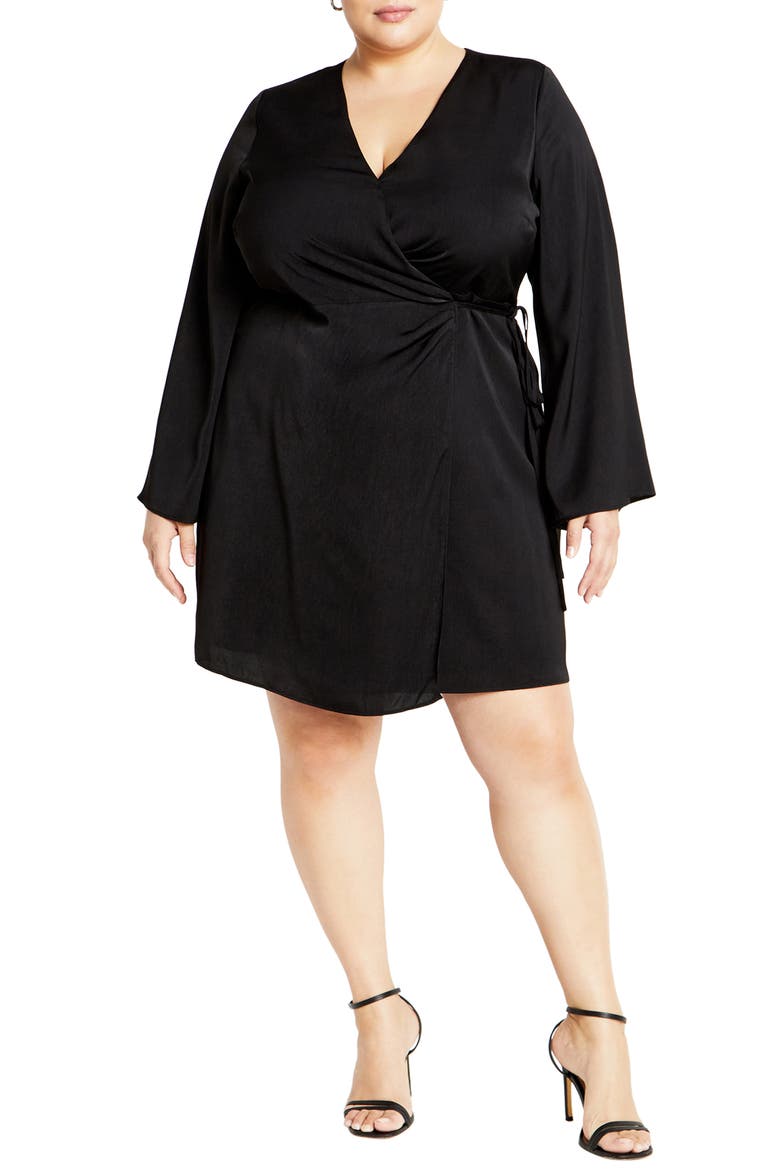 Veronika Long Sleeve Wrap Dress, Main, color, BLACK