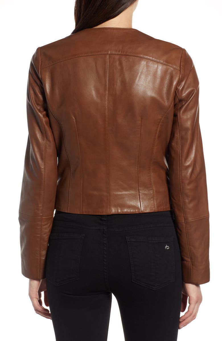 Halogen<sup>®</sup> Collarless Leather Jacket, Alternate, color, 