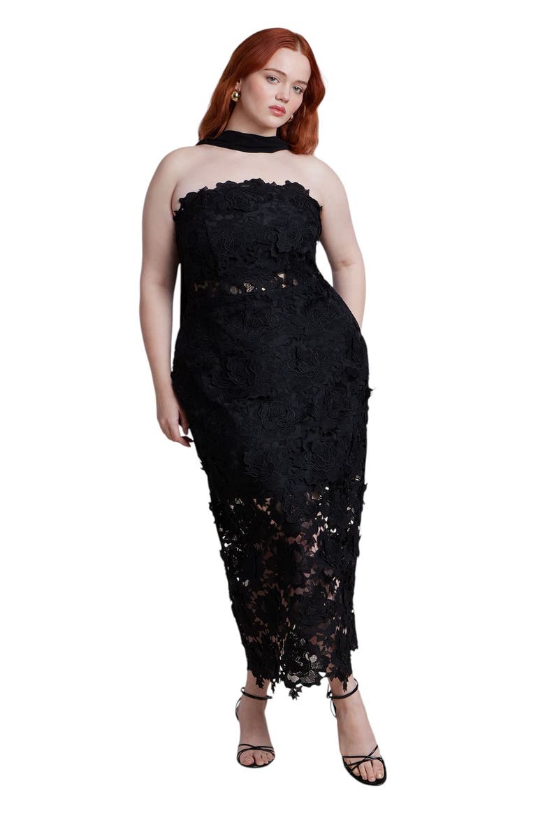 Strapless Lace Dress With Scarf, Main, color, BLACK ONYX
