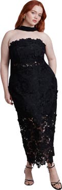 ELOQUII Strapless Lace Dress With Scarf
