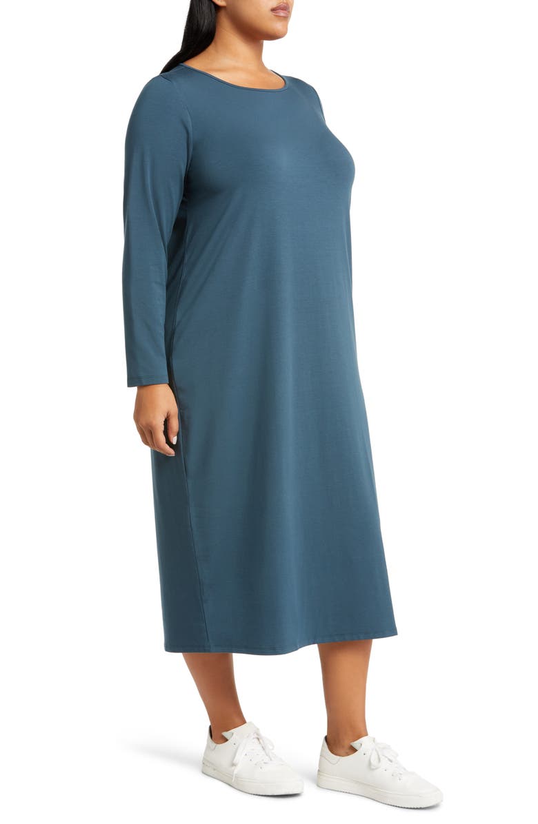Eileen Fisher Long Sleeve Jersey Midi Dress, Alternate, color, 