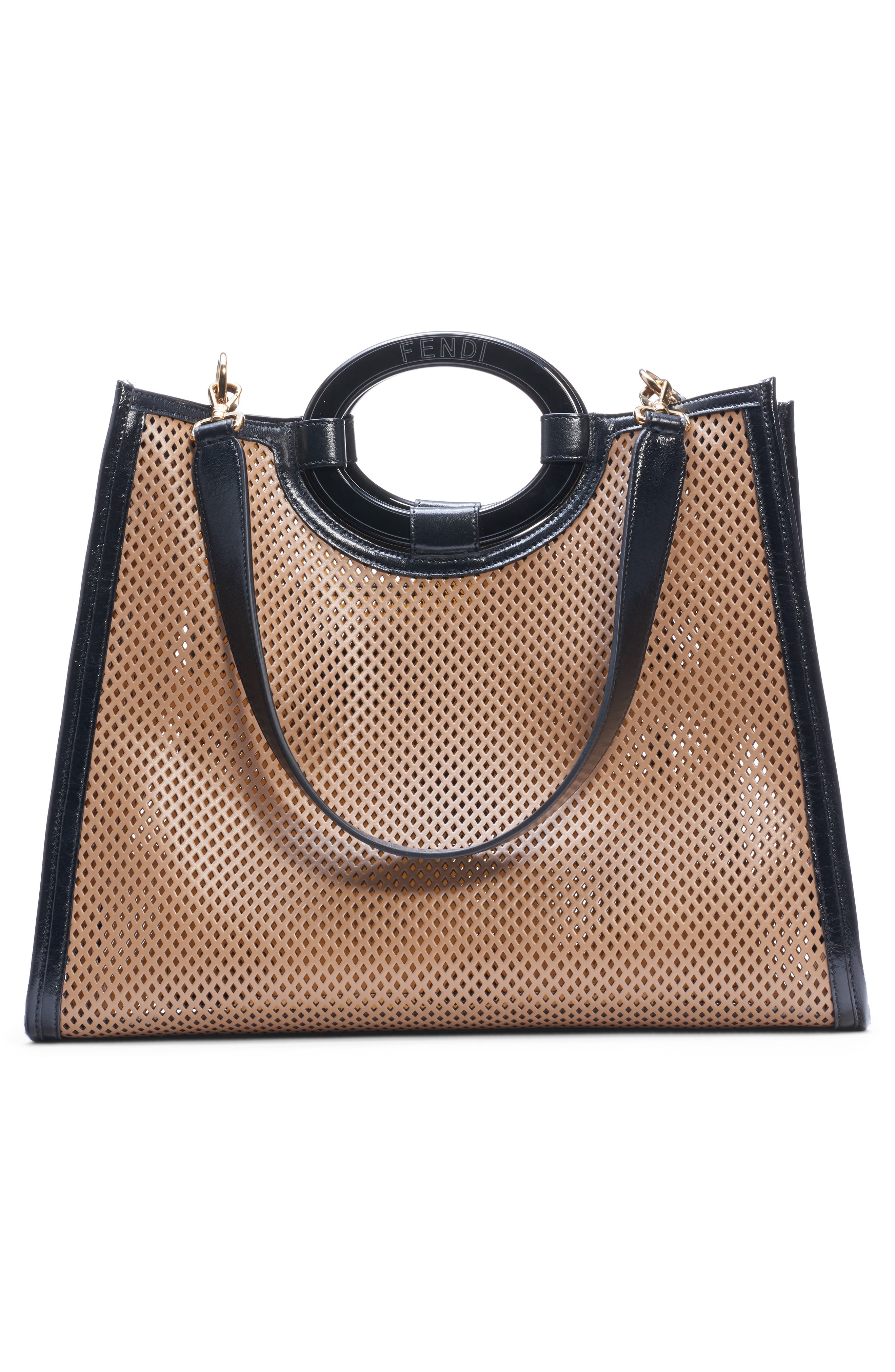 Fendi Medium Runaway Perforated Leather Shopper, Alternate, color, 