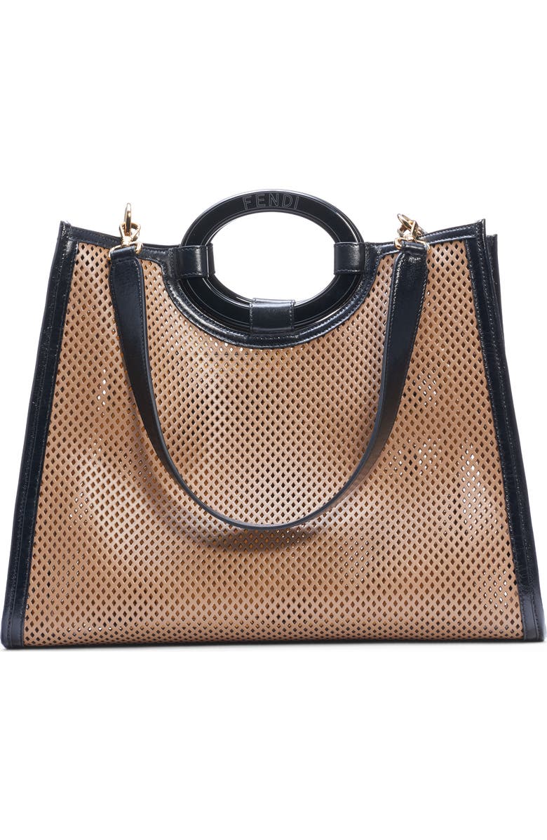 Fendi Medium Runaway Perforated Leather Shopper, Alternate, color,