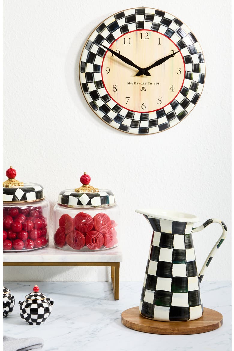 Courtly Check Enameled Steel Wall Clock, Alternate, color, BLACK/ WHITE