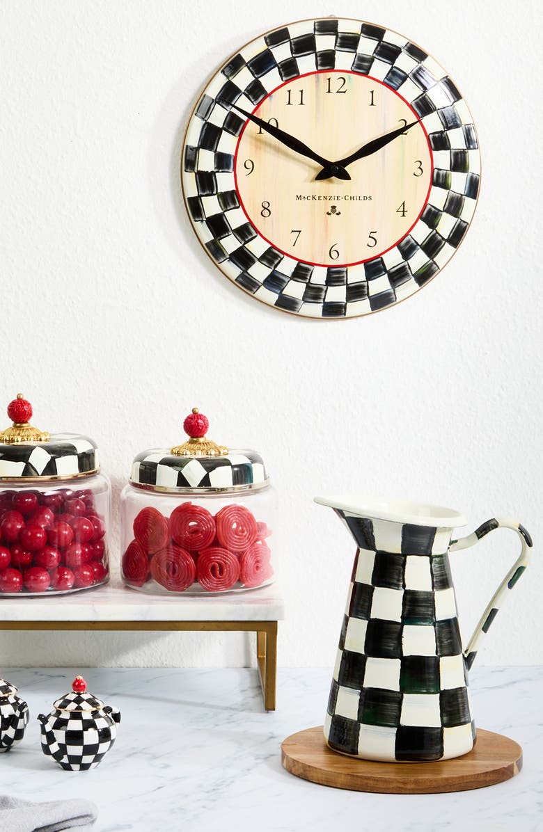 MACKENZIE CHILDS Courtly Check Enameled Steel Wall Clock, Alternate, color, Black/ White