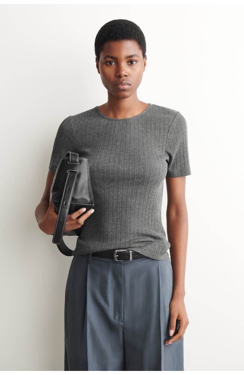 COS Pointelle-Knit T-Shirt, Main, color, Charcoal