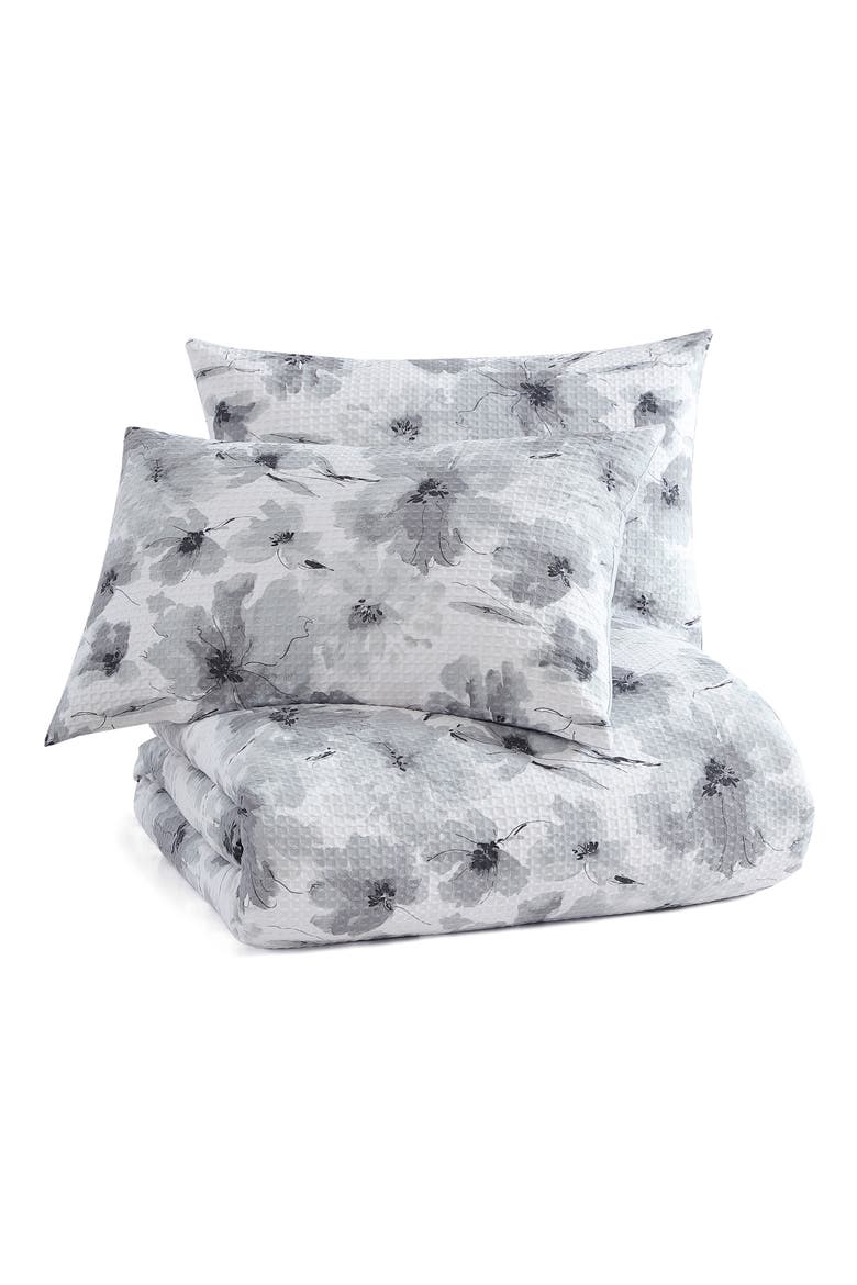 Modern Bloom Waffle Cotton Duvet & Sham Set, Alternate, color, GREY