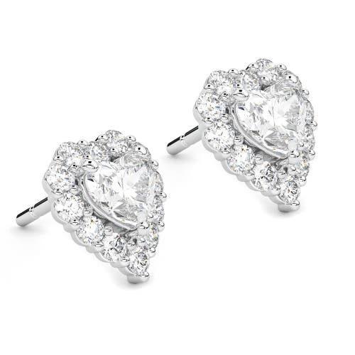 Bliss Diamond 1.30ct Heart Shape Diamond Halo Studs Or Gold Lab Grown In 14k White Gold