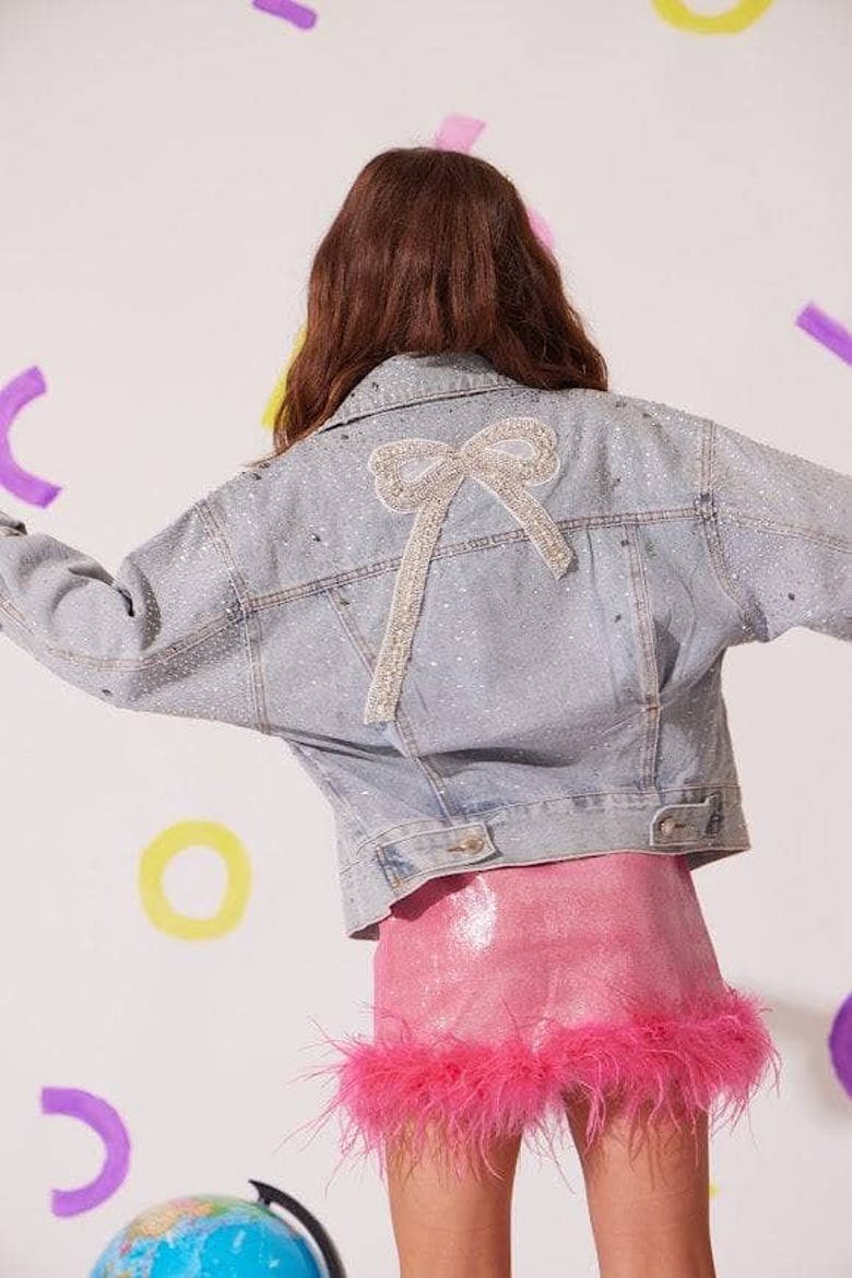 Crystal Bow Denim Jacket, Alternate, color, Blue