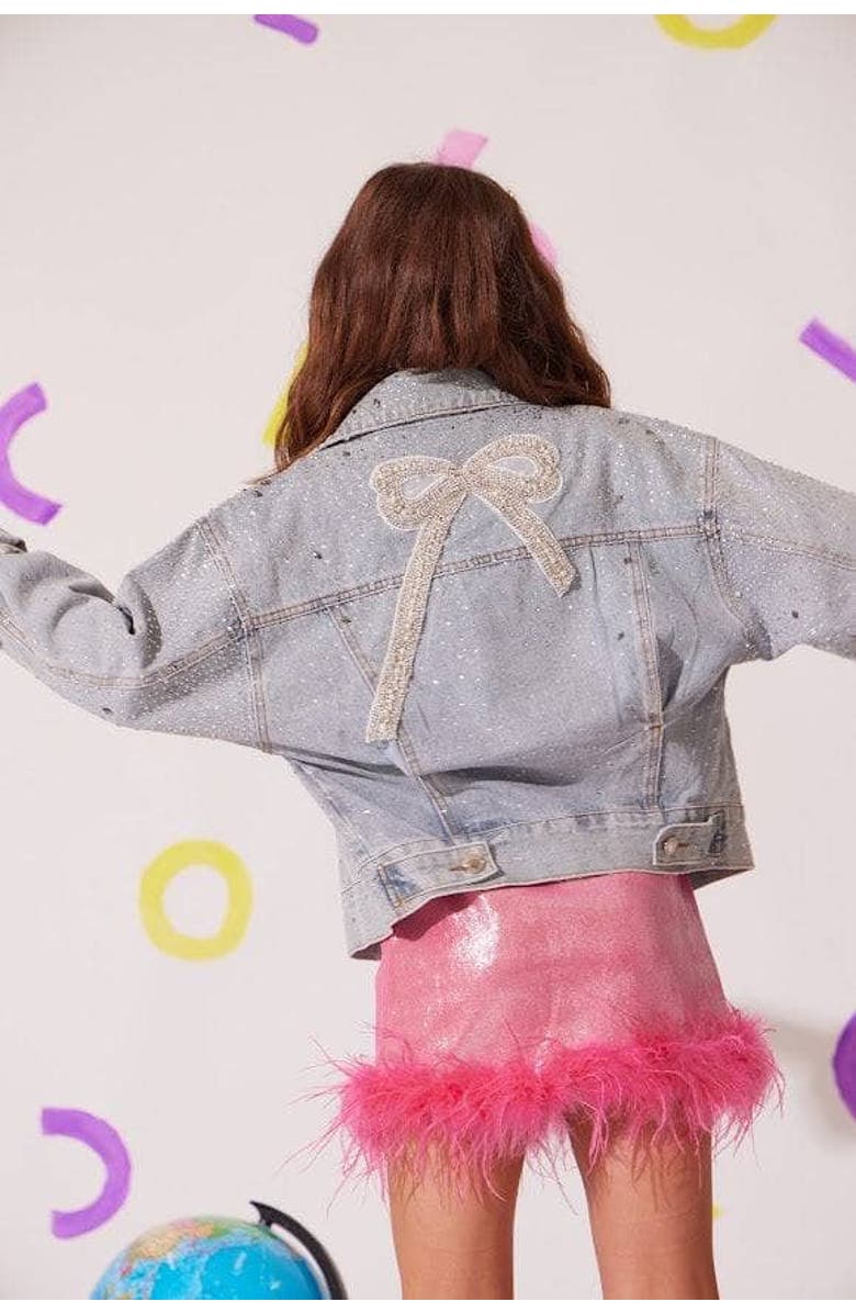 Lola + The Boys Crystal Bow Denim Jacket, Alternate, color, Blue