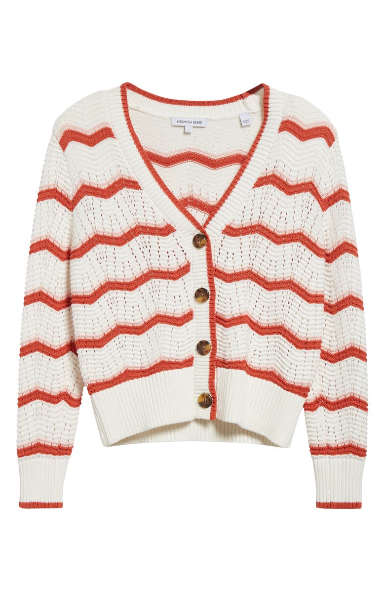Veronica Beard Ansonia Stripe Open Stitch Cardigan, Alternate, color, Off White Pink Shell Persimmon