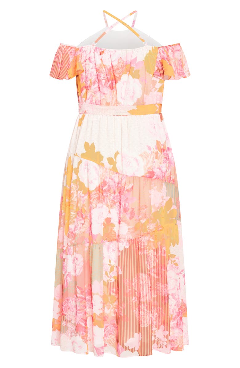 City Chic Vera Cold Shoulder Maxi Dress, Alternate, color, Sunset Rose