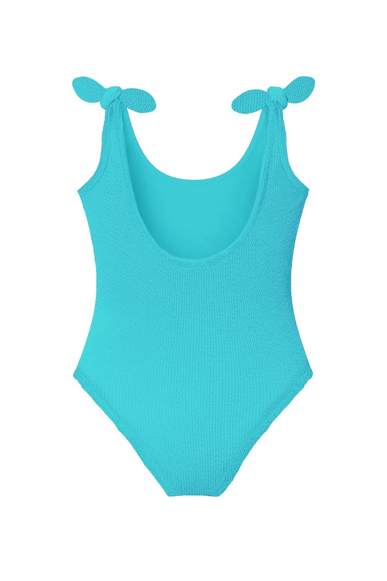 Crinkle Bow Tie One Piece, Alternate, color, Turquoise