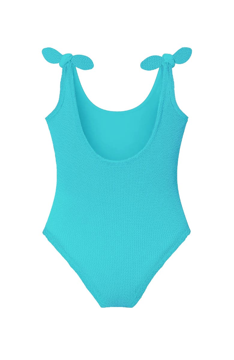 Limeapple Crinkle Bow Tie One Piece, Alternate, color, Turquoise