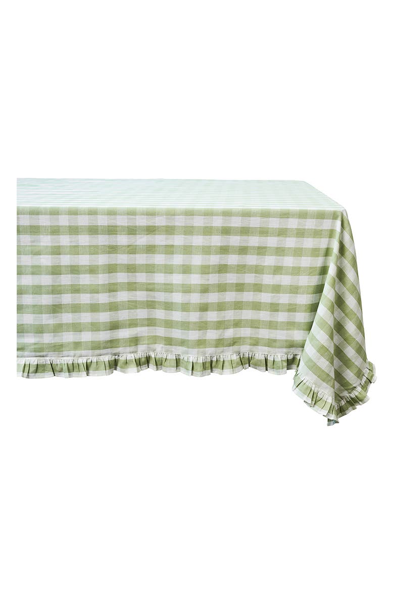 Juliska Gingham Ruffle Cotton & Linen Tablecloth, Main, color, Seagrass