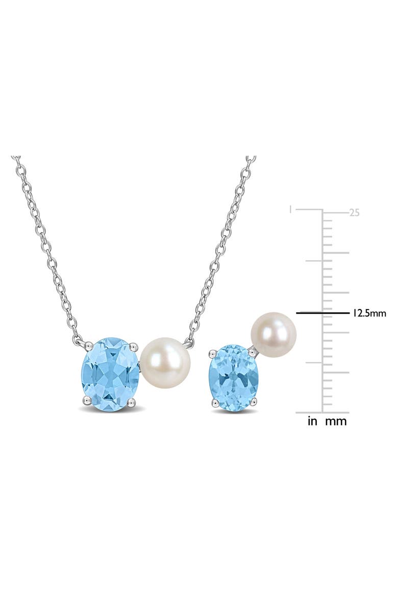 DELMAR Blue Topaz & Freshwater Pearl Stud Earrings & Necklace Set, Alternate, color, Blue Multi