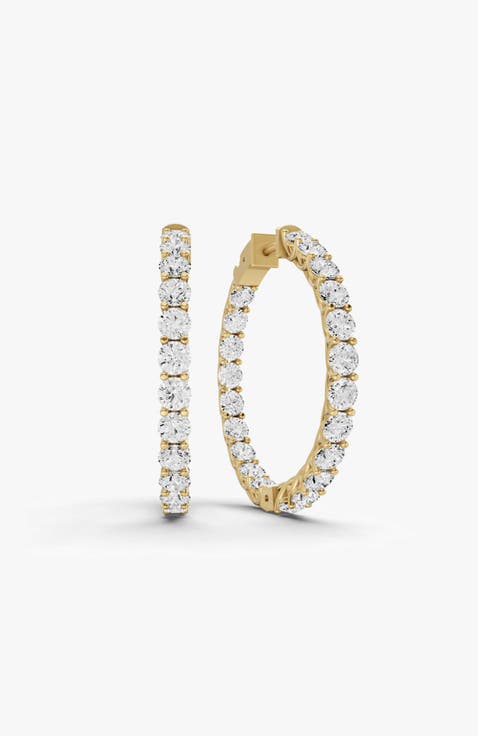 14K Gold 5 ct Earrings Lucida Round Diamond Hoops