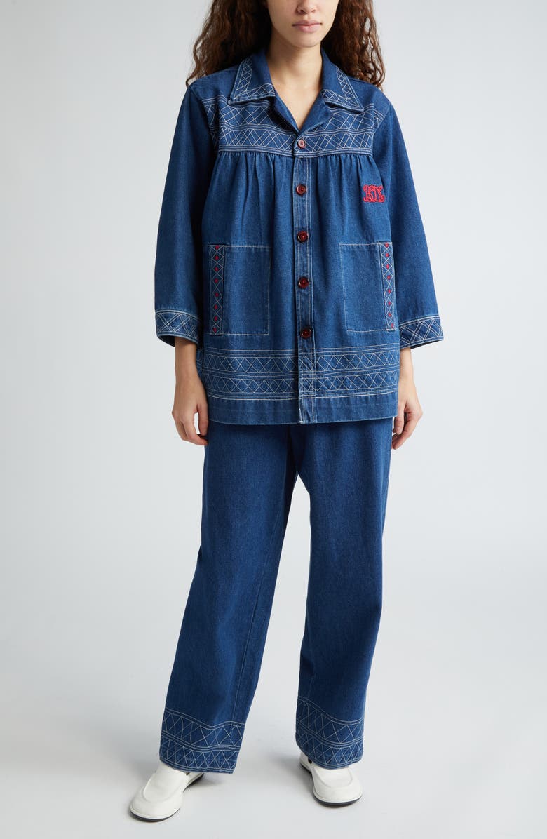 Bode Quincy Embroidered Denim Jacket, Alternate, color, 