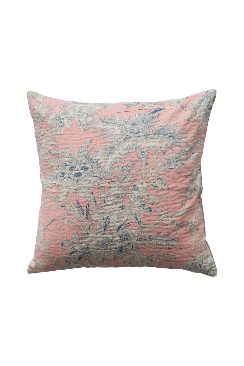 Cotton Voile Printed Toile Pillow with Flowers, Multicolor, Main, color, Multicolor