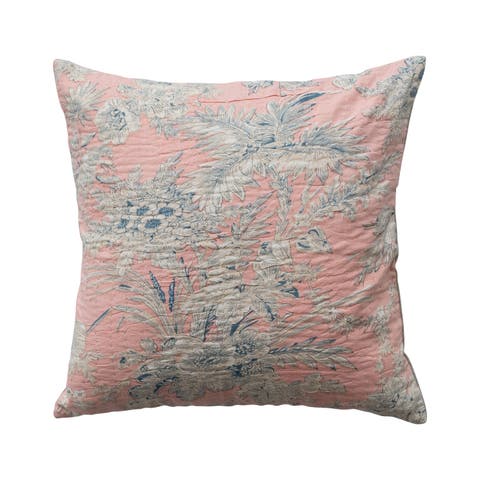 Cotton Voile Printed Toile Pillow with Flowers, Multicolor
