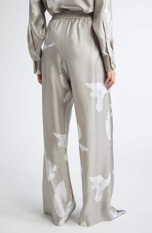 Stella Mccartney Birds Print Silk Satin Pants In Mud