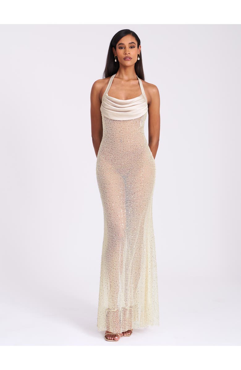 Miss Circle Zahya Halter Backless Beaded Mesh Gown, Alternate, color, Lime Green