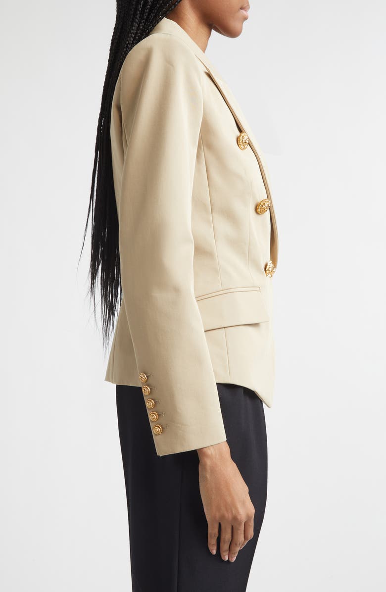 Balmain 6-Button Double Breasted Gabardine Cutaway Jacket, Alternate, color, 0An Sand