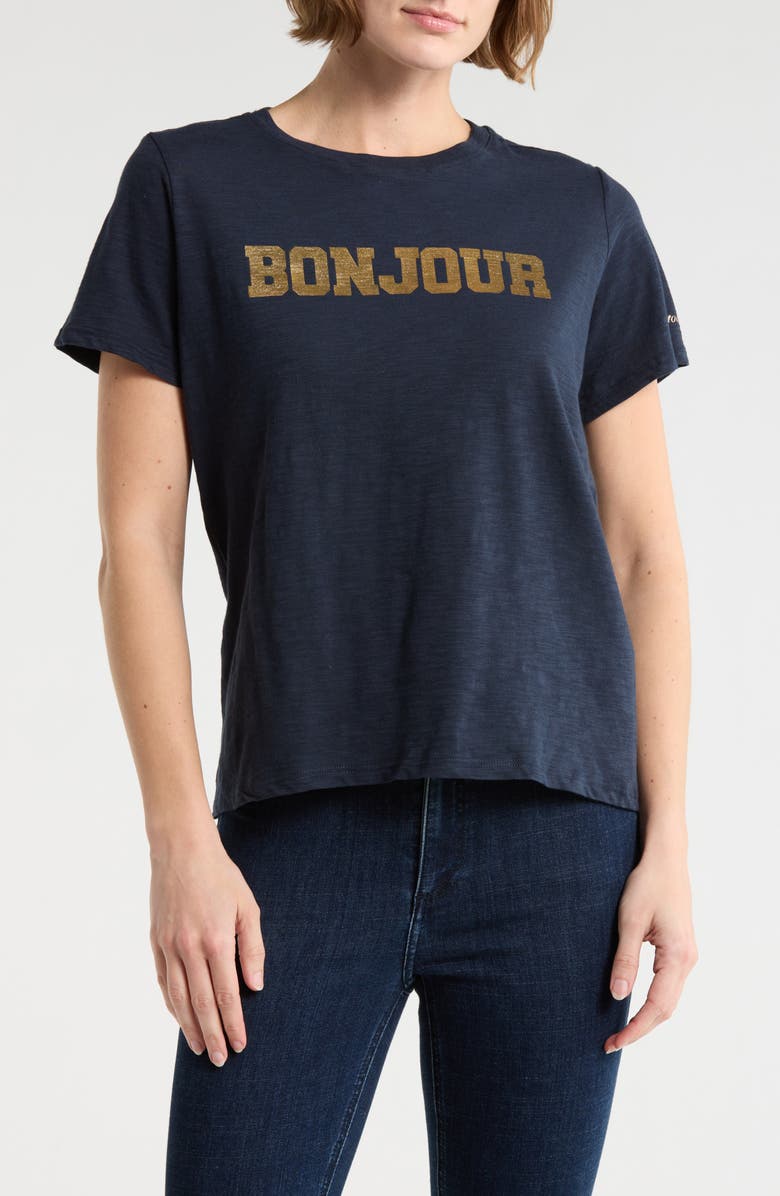 Cinq à Sept Foil Bonjour Au Revoir Graphic T-Shirt, Main, color, Navy/ Gold Foil
