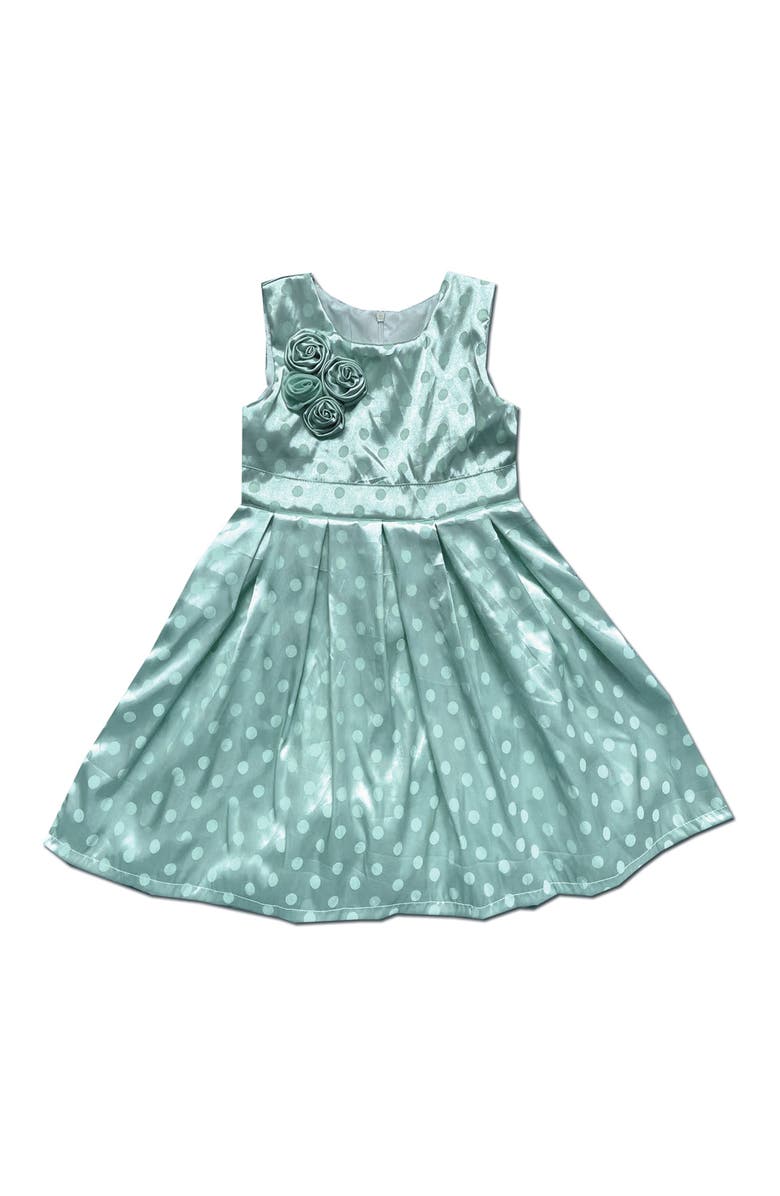 JOE-ELLA Kids' Satin Polka Dot Dress, Main, color, Light/ Pastel Green