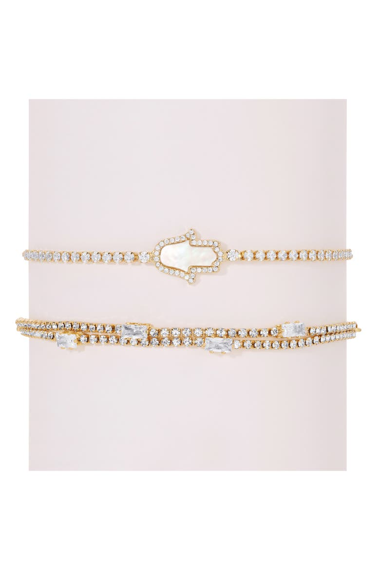 Nova Set of 2 Cubic Zirconia Slider Bracelets, Alternate, color, GOLD