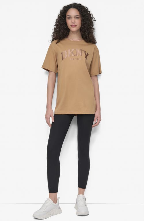 Dkny Varsity Satin Logo Oversize T-shirt In Neutral