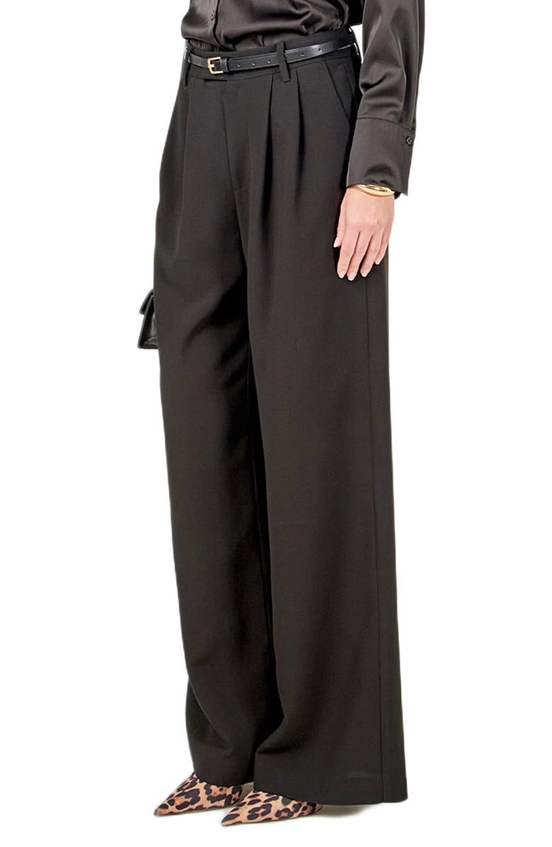 Endless Rose Wide-Leg Pleat Pants, Alternate, color, Black