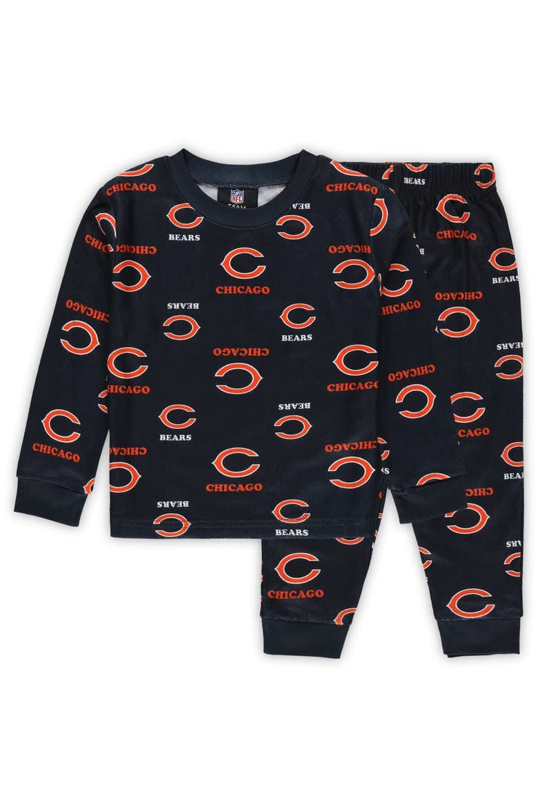 Toddler Outerstuff Navy Chicago Bears All-Over-Print Long Sleeve T-Shirt and Pants Sleep Set, Main, color, Navy