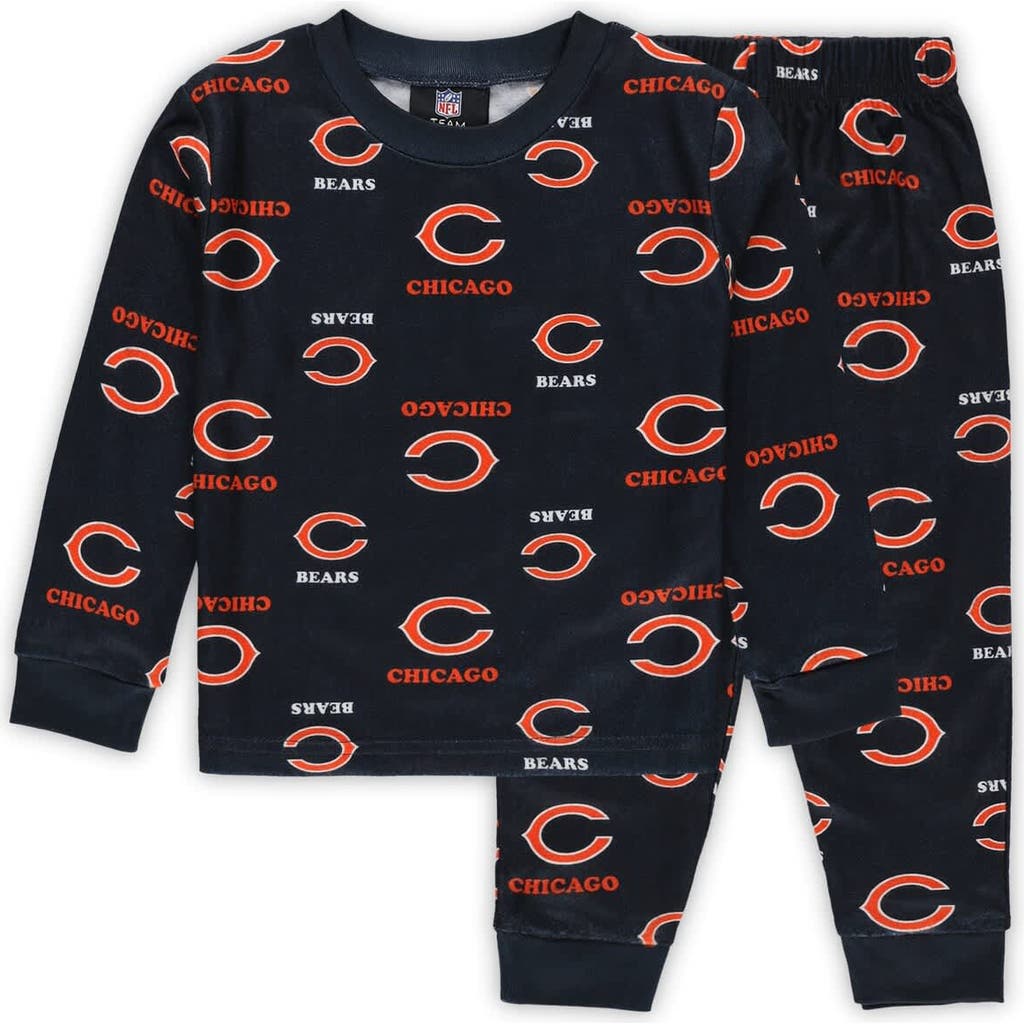 Outerstuff Kids' Toddler  Navy Chicago Bears All-over-print Long Sleeve T-shirt And Pants Sleep Set In Black