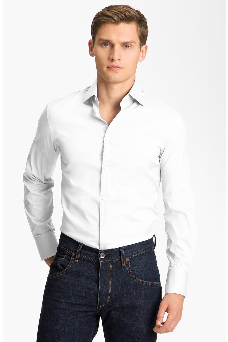 'Dean Dan' Stretch Cotton Dress Shirt, Main, color, WHITE
